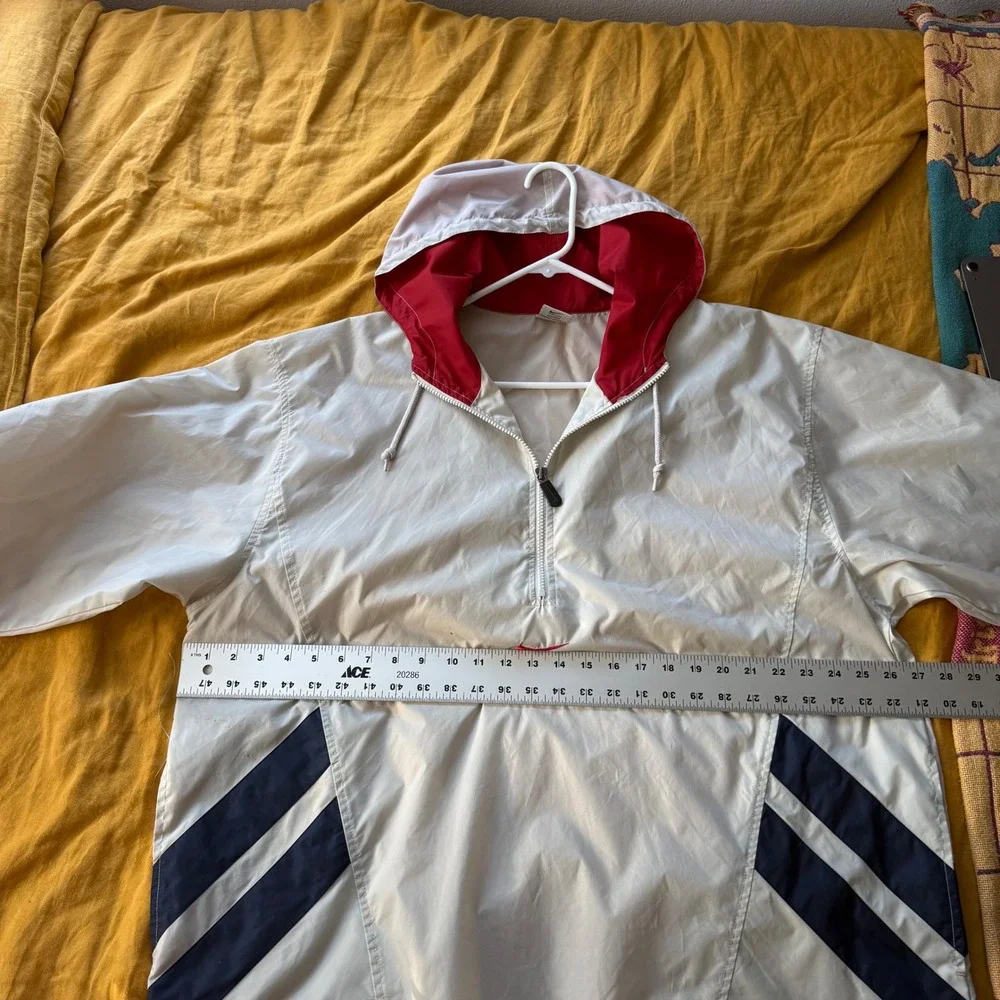 Vintage Nike‎ Windbreaker Mens Large White Red Quarter Zip Hooded Jacket